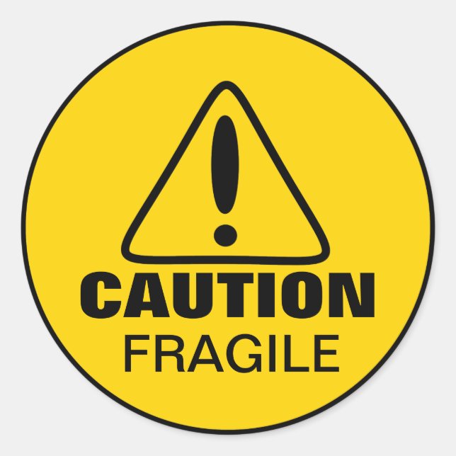 Sticker Rond Signal de prudence Fragile (Devant)