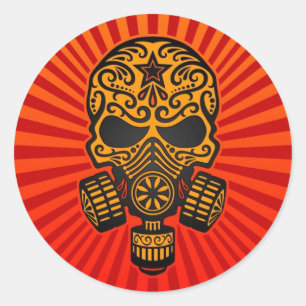 Sticker Rond Signalez le crâne apocalyptique, le rouge et le