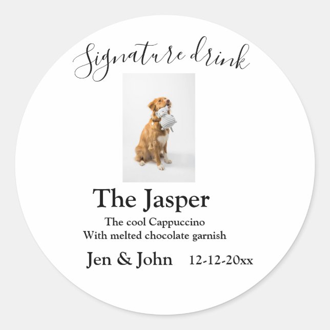 Sticker Rond Signature boisson ajouter l'animal photo nom date  (Devant)