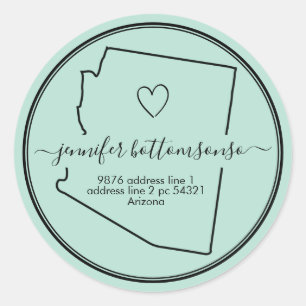 Sticker Rond Signature cœur adresse de retour Arizona vert