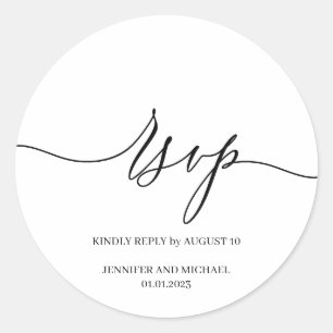 Sticker Rond Signature de script blanc Elegant Mariage RSVP