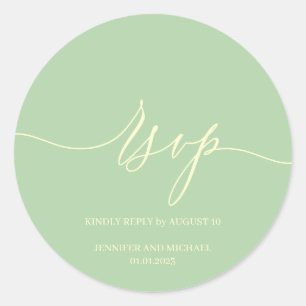 Sticker Rond Signature de script Élégant mariage RSVP Pistachio