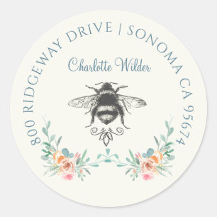 Sticker Rond Signature de script personnalisée abeille florale