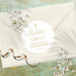 Sticker Rond Signature dorée Croix d'or Première communion sain