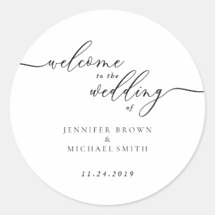 Sticker Rond Signature minimale Nom personnalisé Date Mariage d