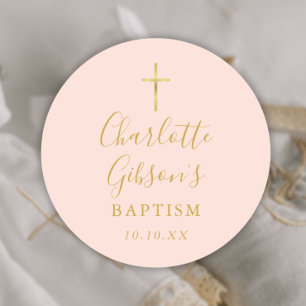 Sticker Rond Signature Or Baptême Christening Blush Pink