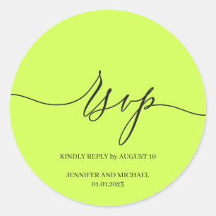Sticker Rond Signature Script Élégant Mariage RSVP Cyber Lime