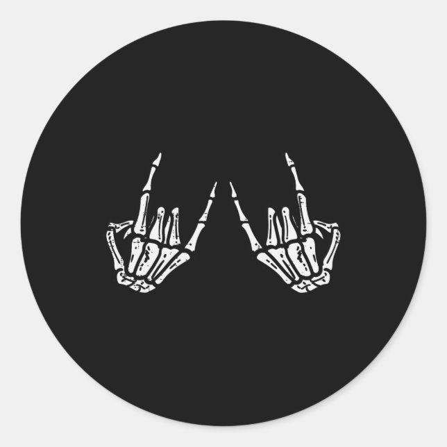 Sticker Rond SIGNE À MAIN Rocker Rock Squelette Retro Halloween (Devant)