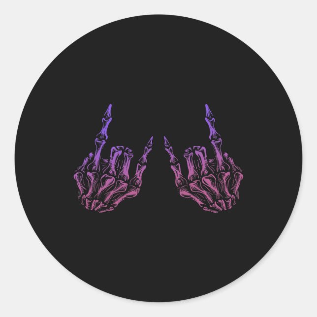 Sticker Rond SIGNE À MAIN Rocker Rock Squelette Retro Halloween (Devant)