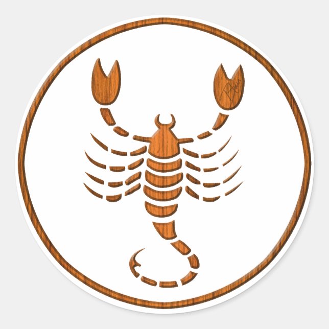 Sticker Rond SIGNE D'Astrologie Scorpion Zodiac Scorpion Wood S (Devant)