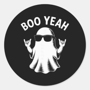 Sticker Rond Signe de fantôme de surfeur d'Halloween Boo ouais