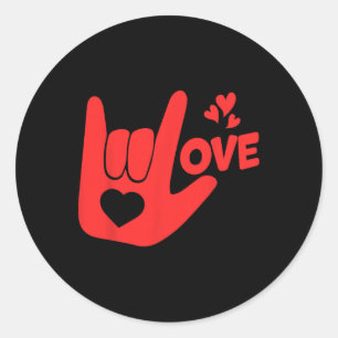 Sticker Rond Signe de la main Je t'aime Asl Saint Valentin Drôl