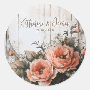 Sticker Rond Signe de Mariage rustique avec des noms et une dat