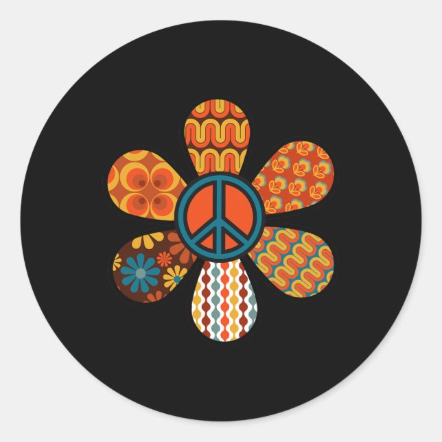 Sticker Rond SIGNE DE PAIX AMOUR 60s les années 70 Super hippie (Devant)