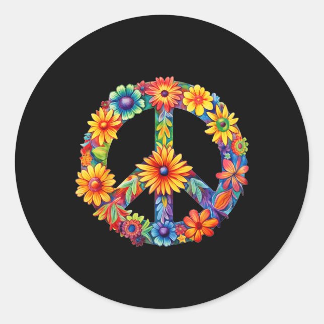 Sticker Rond SIGNE DE PAIX AMOUR 60s les années 70 Super hippie (Devant)