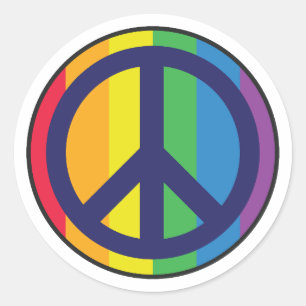Sticker Rond Signe de Paix Arc-en-Ciel