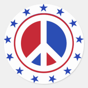 STICKER ROND SIGNE DE PAIX AVEC ÉTOILES
