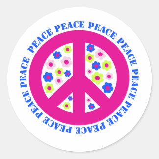 Sticker Rond signe de paix avec fleurs