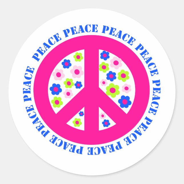Sticker Rond signe de paix avec fleurs (Devant)
