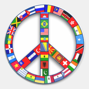Sticker Rond Signe de paix fait de T-shirts de drapeaux,