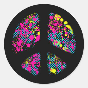 STICKER ROND SIGNE DE PAIX PEINT SPLATTER