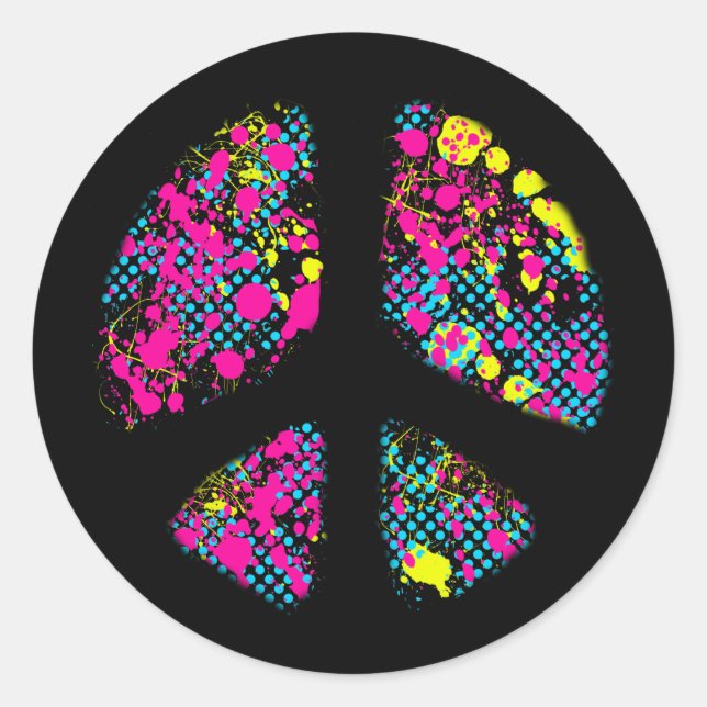 STICKER ROND SIGNE DE PAIX PEINT SPLATTER (Devant)