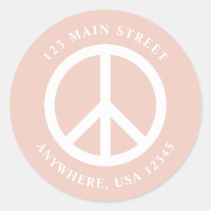 Sticker Rond signe de paix rétro rose boho adresse de retour