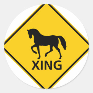 Sticker Rond Signe de route de croisement de cheval