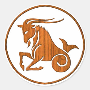 Sticker Rond Signe en bois d'astrologie de chèvre de mer de