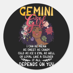 Sticker Rond Signe Gemini Girl Zodiac pour Gemini Signe mai jui