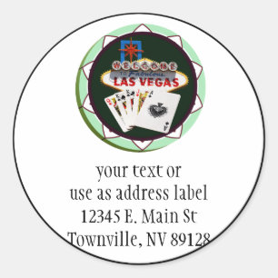 Sticker Rond Signe Las Vegas & Cartes Poker Chip