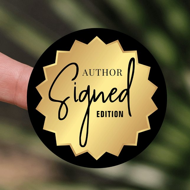 Sticker Rond Signé Par Auteur Edition Livre Lancement Noir & Or (Black and faux gold Signed by Author round stickers)