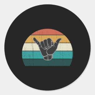 Sticker Rond Signe Shaka et Surf - Cool Surfeur Vintage Surfant