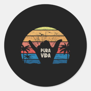 Sticker Rond Signe Shaka Pura Vida Surf Rétro Été Vintage