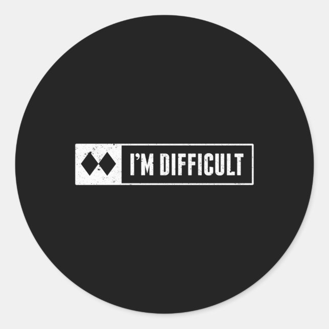 Sticker Rond SIGNE Snowboard Ski Mountain Je Suis Difficile (Devant)