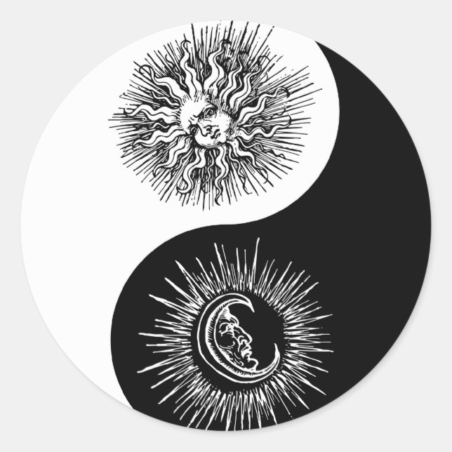 Sticker Rond Signe Yin et yang - Soleil vs Lune (Devant)
