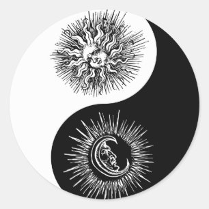 Sticker Rond Signe Yin et yang - Soleil vs Lune