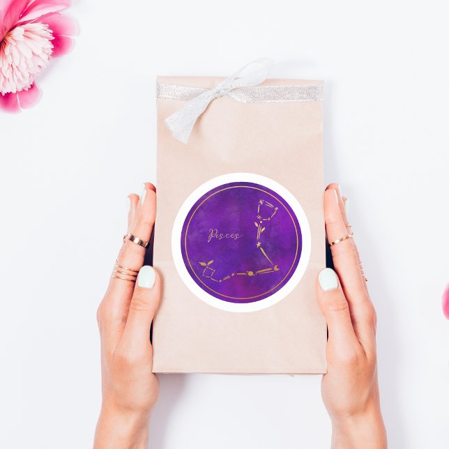 Sticker Rond SIGNE Zodiaque Pisces Constellation d'huile d'or (Créateur téléchargé)