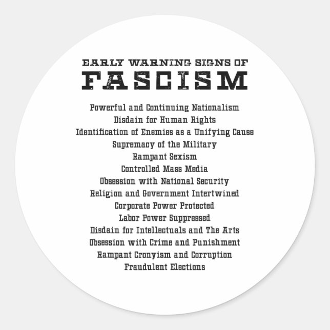 Sticker Rond Signes D'Alerte Rapide D'Un Activiste Fasciste Rés (Devant)