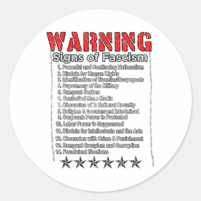 Sticker Rond Signes D'Avertissement Du Fascisme Anti-Trump Rési (Devant)