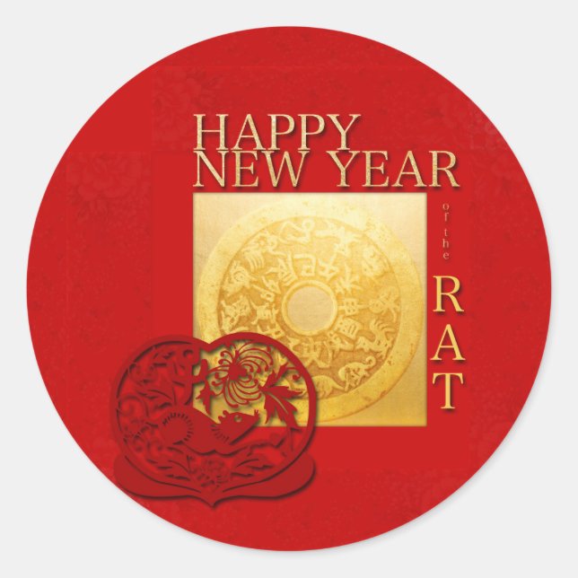 Sticker Rond Signes Zodiac Papercut Chine Année 2020 Round (Devant)