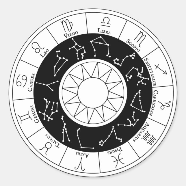 Sticker Rond Signes zodiaques Cercle noir et blanc (Devant)