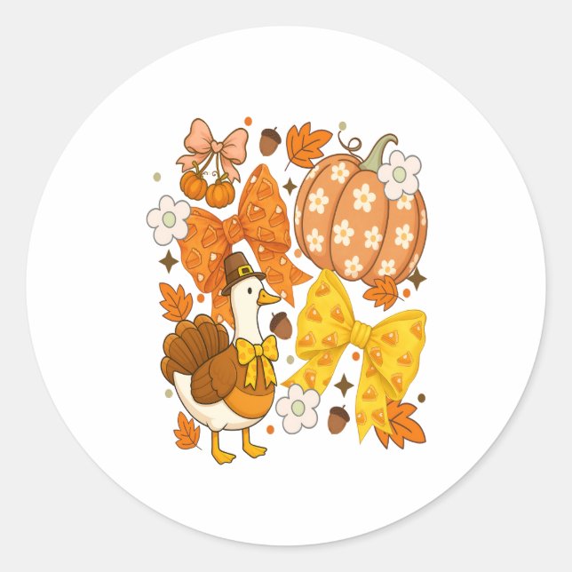 Sticker Rond Silencieux Goose Thankgiving Coquette Turquie (Devant)