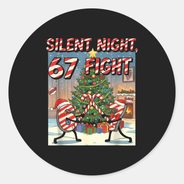 Sticker Rond Silent Night 67 Fight Christmas Cartoon Tee  (Devant)