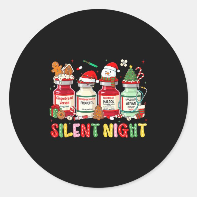 Sticker Rond Silent Night Medical Christmas Humor For Nurses Ic (Devant)