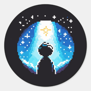 Sticker Rond Silhouette - Ciel nocturne de rêve Pixel