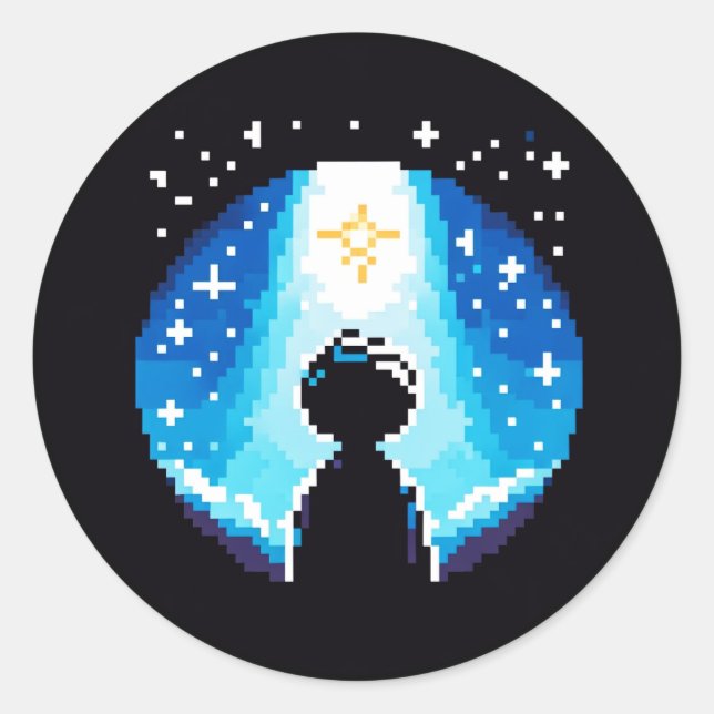 Sticker Rond Silhouette - Ciel nocturne de rêve Pixel (Devant)