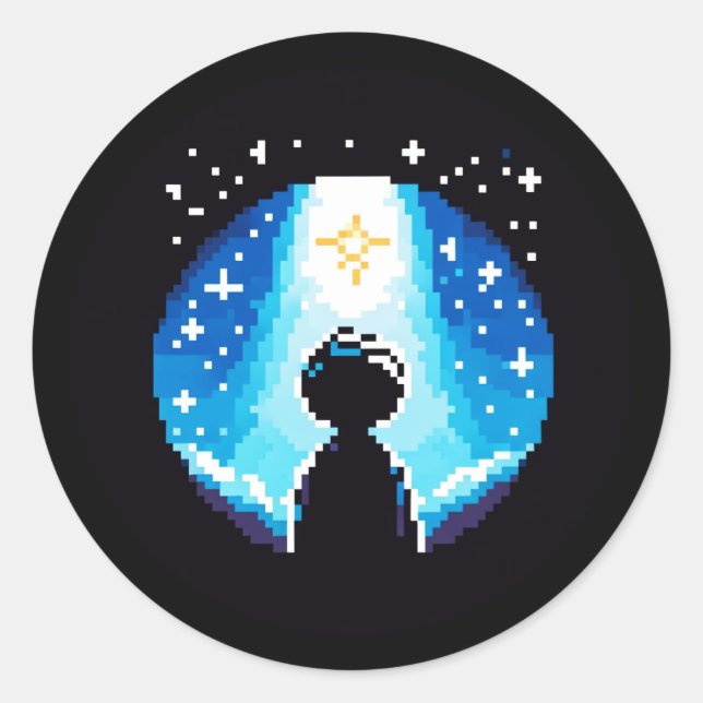 Sticker Rond Silhouette - Ciel nocturne de rêve Pixel (Devant)