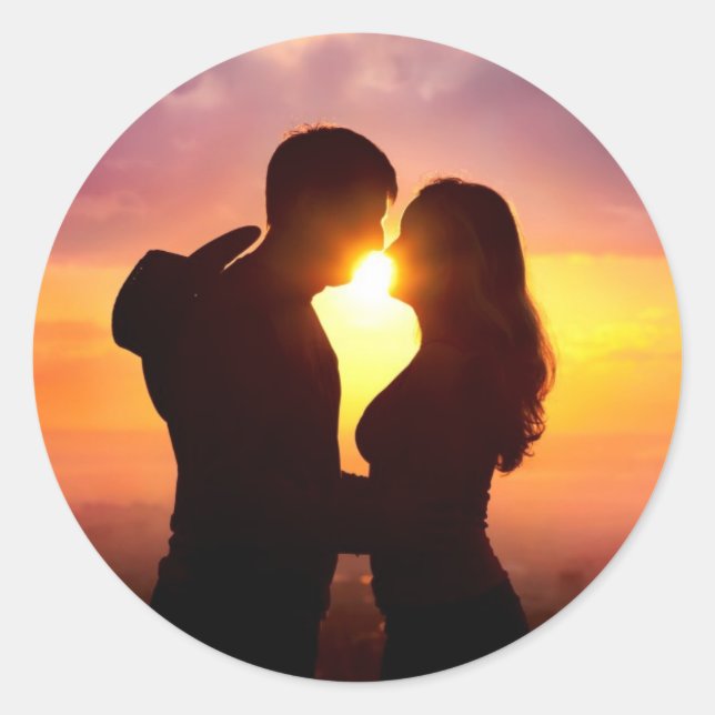Sticker Rond Silhouette Couple Au coucher Du Soleil (Devant)