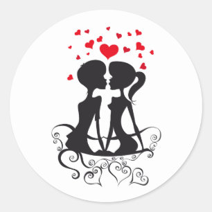 Sticker Rond silhouette couple de la Saint Valentin